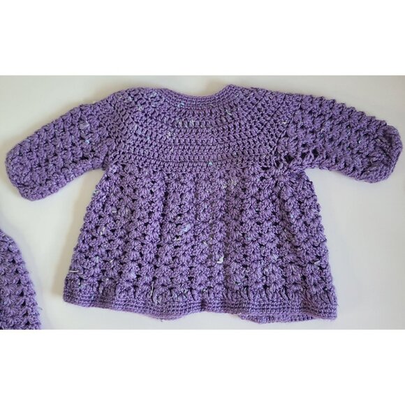 Handmade Crochet Baby Cardigan & Skirt Set Purple Size 18 months - 2T - Picture 3 of 11